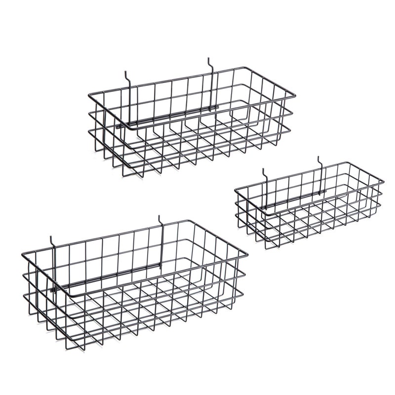 Right Arrange RightArrange Pegboard Baskets, Set of 3 Black - Hooks to Any Peg Board - Square Style Baskets Hold More - Organize Tools, Workbench, Accessories, Garage Storage - Wall Organizer Attachments - Image 1